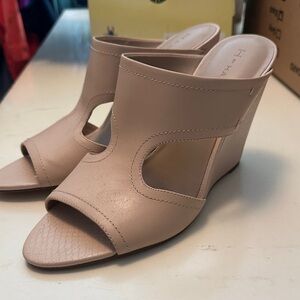 Elegant Beige Wedge Sandals by Halston